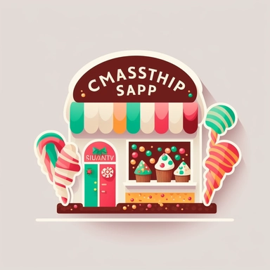 vector sticker design, Christmas Candy Shop clipart, white background, flat colors