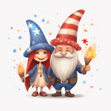 Husband and wife gnome, 4th of july, clipart, white background.