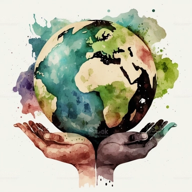 High resolution watercolour 300 DPI boho style clipart. black hands holding earth