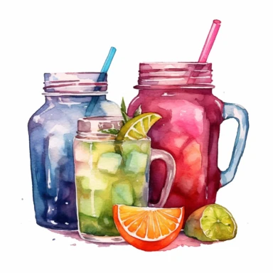 cold beverage clipart, watercolor, white background,