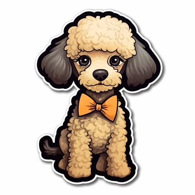 full body poodle dog sticker with bow on head, modern style animated, white background, cute eyes, die cut sticker, no image noise, clipart, no hyper detailed lettering, maximum detail-8k
