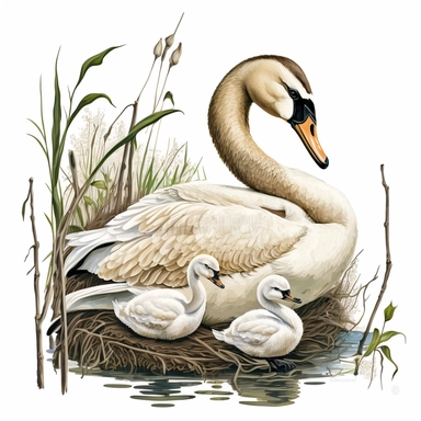 mama swan in his habitat clipart, white background
