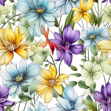 3D flora, flowers, Watercolor, vector, white background, clipart, Seamless patterns, repeating patterns design, flat illustration, outlined , Vector, 4K, Art station, digital print, highly detailed clean