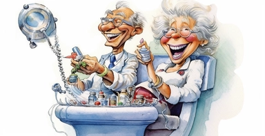 visit to dentist, funny clipart, watercolour,