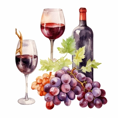 watercolor wine clipart 4 elements separated by 1in