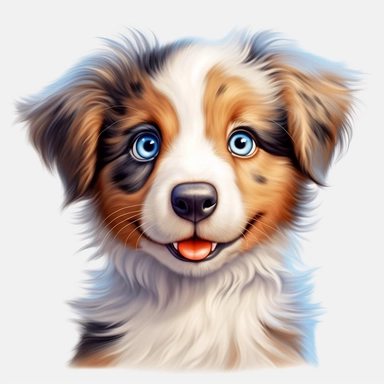 Australian Shepherd puppy, Closeup Portrait, Clipart, Cartoon, Digital art, kawaii, disney style, hyperdetailed, 1080p, Ultra-HD no background