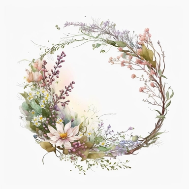 april wild flowers delicate and asymmetrical ring Arrangement, watercolor, white background, feminine, clipart