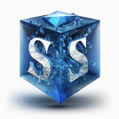 A 3D letter S inside a sapphire cube, hyperrealistic, clipart