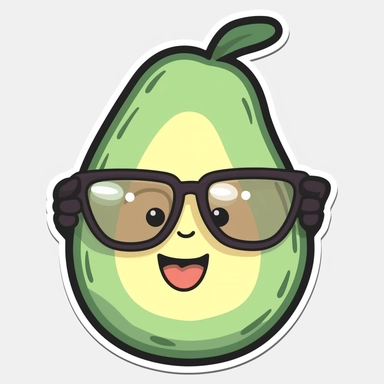 kawaii cute, avocado, clipart, sticker, retrowave style, no background, hd