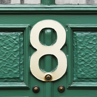 clipart illustration, realistic, photorealism, photo, extreme close-up, house number, 8, eight, new enamel street sign, Europe,