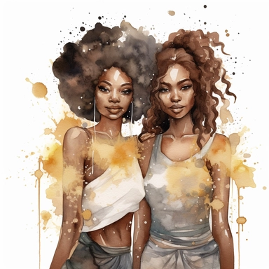 water color black adult sisters clipart