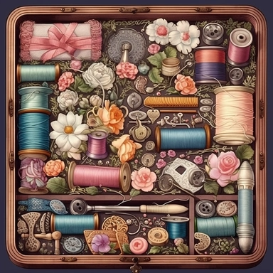 the victorian sewing equipments in a sewing box clipart, buttons, thread rolls, needle pin, each equipment is accurately drawn, in the style of victorian-inspired hyperrealistic illustrations, historical illustration, childlike illustration, stylish costume design, romantic illustrations, emotive colors, pastel flowers, victorian vintage color palette, cute and dreamy, realistic watercolors, realistic depictions of human form, white background
