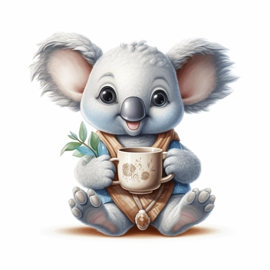 yoga happy koala, cartoon Clipart, Mr wanderful style, white background, tea time, 8k