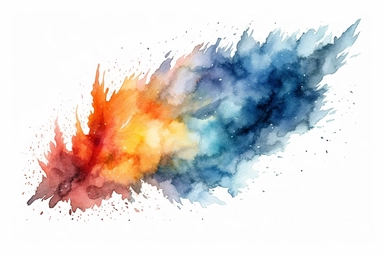 Watercolor, Craft a comet with a tail that forms a celestial symphony clipart, hd, on a white background, spaced out