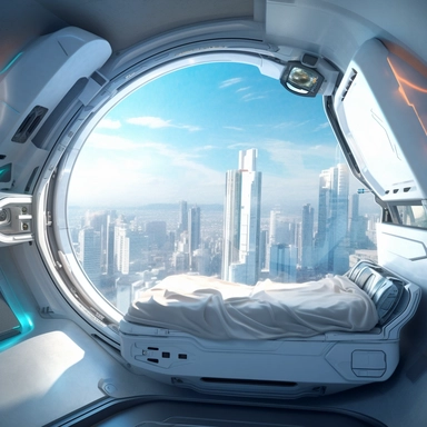 movie clip scene , photographic high definition render, cold blinding shinny white winter light god rays shadows shimmering closeup detail concept art detailed painting with giant spaceship window of a cool industrial living quarters spaceship , huge over window with gorgeous galactic view, happy blade runner android, cool airvehicle cockpit, living bedroom office, droid parts in shinny clothes sitting on a fresco concrete wall, cool sci-fi vehicle utilitarian, weapons and energy guns room, 1970