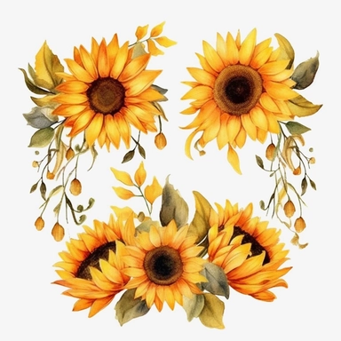 Watercolor Sunflowers Clipart, sunflower wreath, fall sunflower floral bouquets in PNG format instant download for commercial use