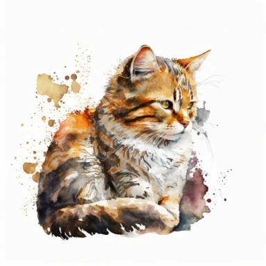 lazy cat clipart, watercolor single design, white background v5