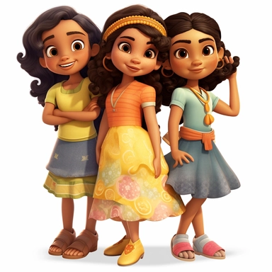 illustration of hispanic beautiful little girls clipart, pixar