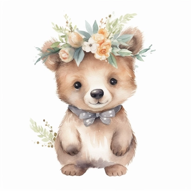 watercolor spring baby bear woodland creature on white backgroung, nursery decor, baby shower clip art, cute and whimsical design