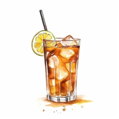 long island ice tea cocktail watercolor clipart on white background