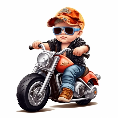 clipart of cute and cool baby on a harley davidson multicolor white background
