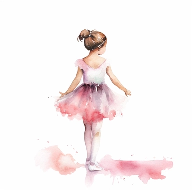 watercolor style, little ballerina girl of 5 years old clipart, isolated on white background, hd