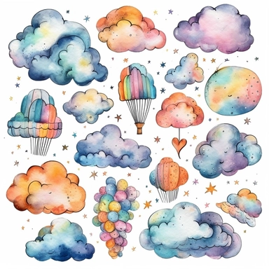 Watercolor cloud,clipart,Watercolor illustrations, Hand drawn painting illustration Watercolor Sublimation design, white background for removing background