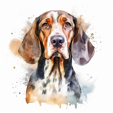 American English Coonhound dog, water color style, clipart, white background