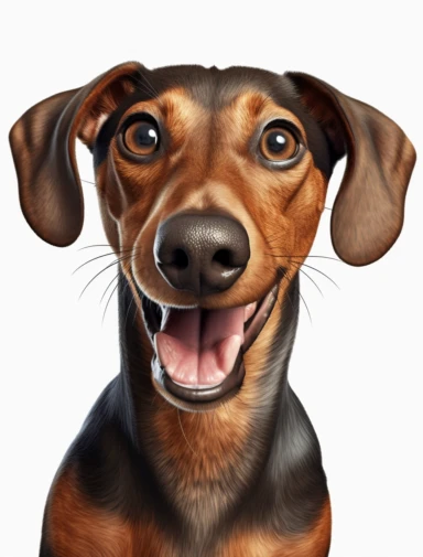 dog clipart png images, in the style of realistic and hyper-detailed renderings, uhd image, dynamic and exaggerated facial expressions, rtx on, 32k uhd, zigzags, joyful and optimistic