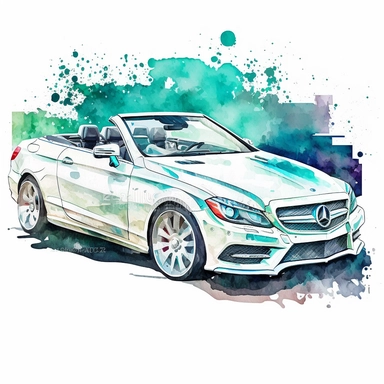 watercolor new design convertible car clipart, white background