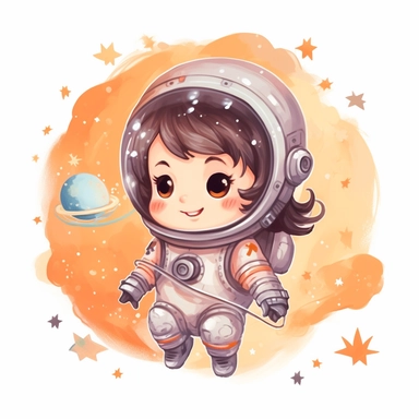 baby girl Astronaut in the space clipart
