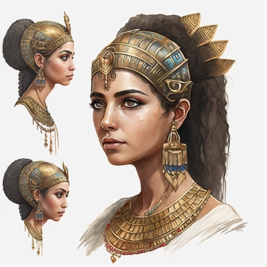 Beautiful gorgeous, ancient egypt cleopatra, white background, watercolor, hyperrealism, high detail, separate elements, set, clipart