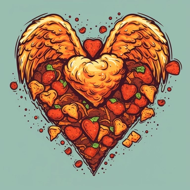 a heart shaped pizza with wings clipart