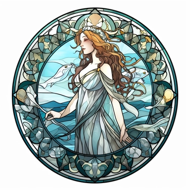 Stained Glass Aquarius Queen Sublimation Clipart,Cartoon,hyper realistic, intricate detail, illustration style,high solution,on the white background,