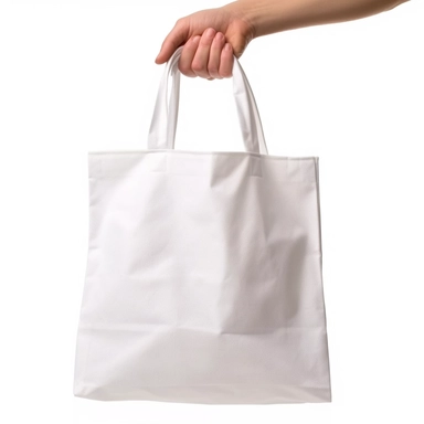 Hand holding cloth Bag with clipping path isolated on white ,the cloth bag should be insanely detailed