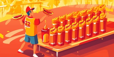 newspaper article about how a man won the hot dog speed eating championship, clipart collection, casual game design, pseudo 3d, cartoon style