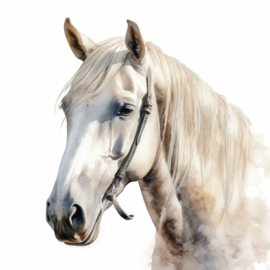 Watercolour cute lusitano horse, head only, beautiful details, ultra detailed, ultra photo real intricate detailed, high definition, graphic clipart, hyper realistic, detailed, white background