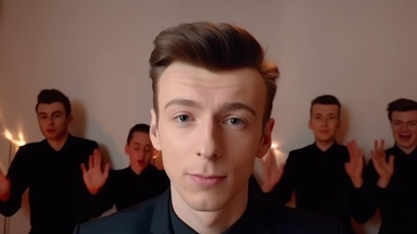as Rick Astley singing Never gonna give you up!, characteristical dance from clip