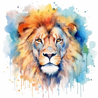 A lion's head or a full-body image, symbolizing strength, courage, and leadership, watercolor art, clipart