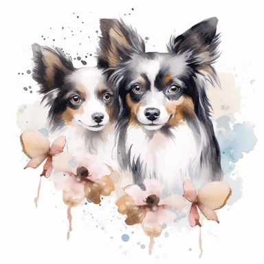 Watercolor Papillon Clipart - cute dogs and puppies