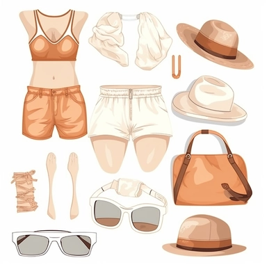 clipart, Bikini für Damen, neutrale Wasserfarbe, dezente Farbe, BH und Slip einzeln, weißer Hintergrund