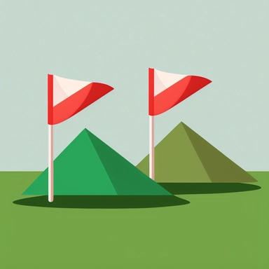 very simple two big triangular flags on small hill clipart, flat illustration, minimalistic, simplicity, two triangular flags resembling letters P