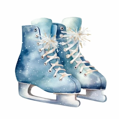 watercolor clipart of a cute ice skating rink, sparkles, cosy winter wonderland vibes, isolated on white background