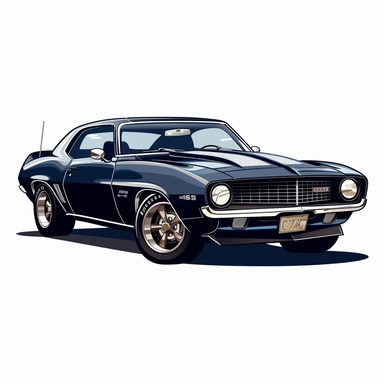 Style clipart, on a white background, vector, vector illustration, classic dark blue Chevrolet Camaro car, svg