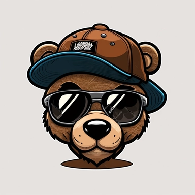 a clipart cartoon style thug bear, wearing a baseball hat, wearing sunglasses, headshot, hd,