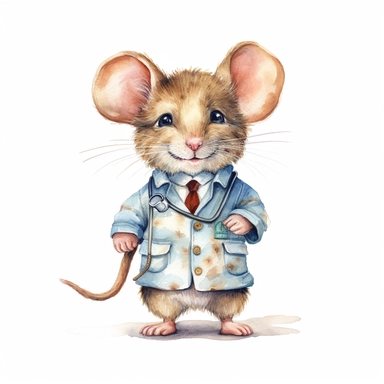 a doctor mouse dad, detailed, hd, watercolor, clipart, white background