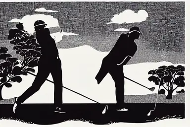 golfing silhouette, linocut, clipart