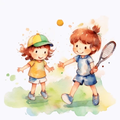 kids playing tennis clipart, aquarell, UHD