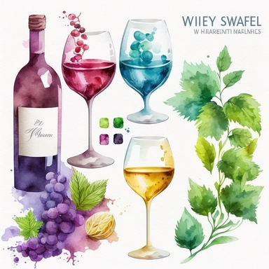 watercolor wine clipart 4 elements separated by 1in