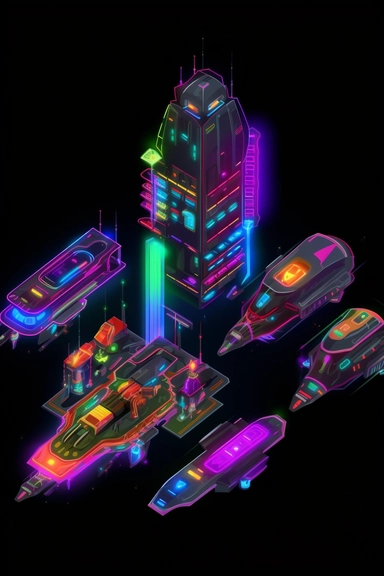isometric game sprite, clipart, futuristic family spaceship concept, gaming asset, sci-fi, fun, creative, cartoon render, hyper-detailed, bright colors, black background, inspired by one random famous product designer, inspired by one random famous sci-fi movie, inspired by one famous architect, inspired by one random famous artist, inspired by one famous architect